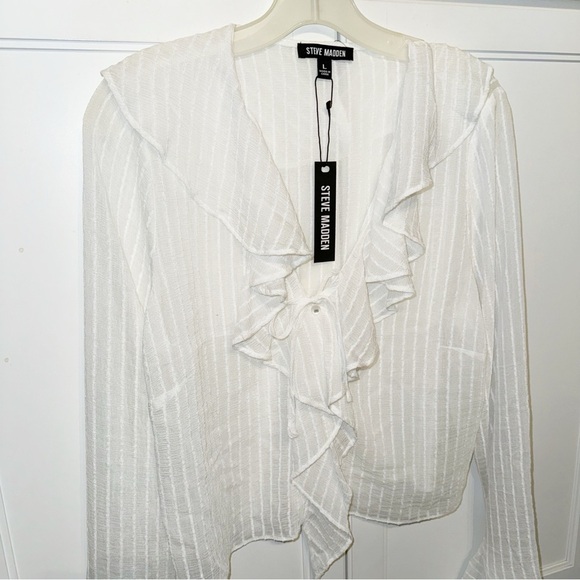 New Steve Madden Bay Ruffle Crop Top Coconut Milk Sz Large CottageCore Romantic - Picture 8 of 15